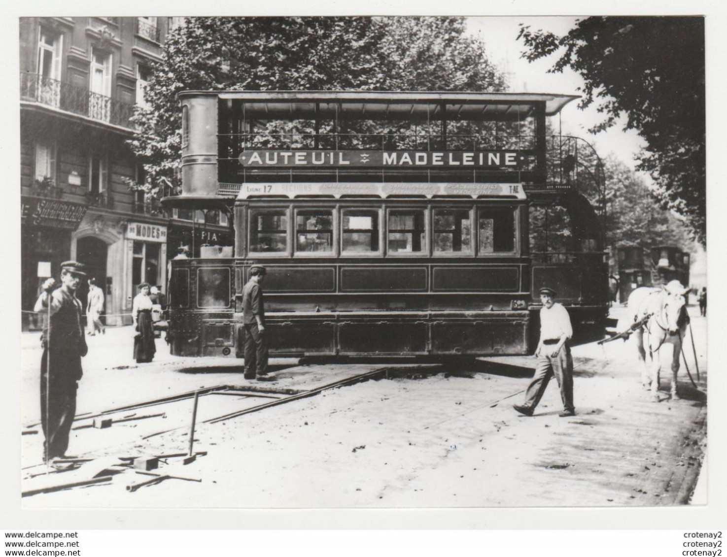 Photo Paris Tram Tramway Repro Cliché France Reportage Monde & Caméras Tram Hippomobile Bd Hausmann Ouvriers Travaux - Altri & Non Classificati