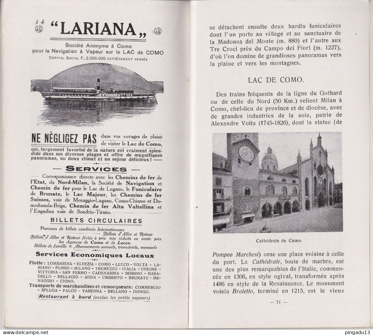 Fixe Livret Plus De 80 Pages Hôtel Terminus Milan Renseignements Tramways Chemin De Fer Région Publicités ... - Tourism