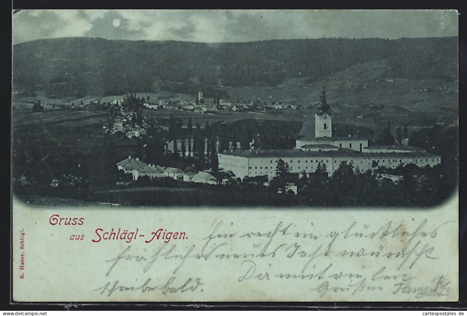 Mondschein-AK Schlägl-Aigen, Panorama Mit Kloster  - Autres & Non Classés
