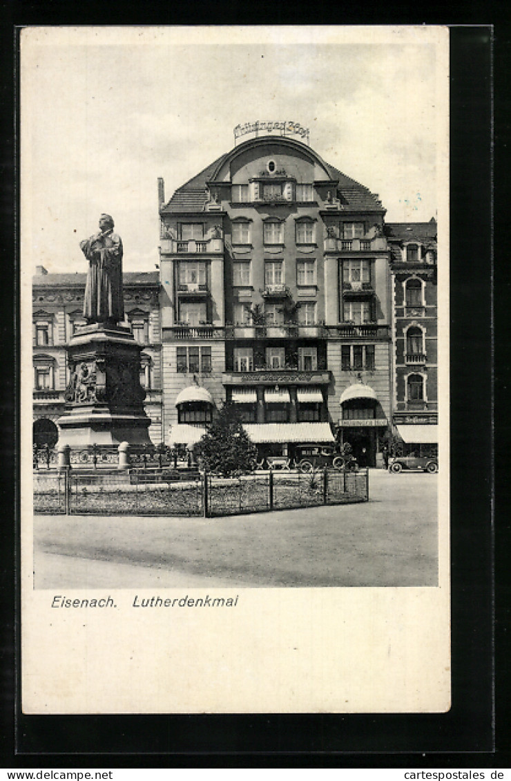 AK Eisenach, Lutherdenkmal Vor Hotel Thüringer Hof  - Eisenach