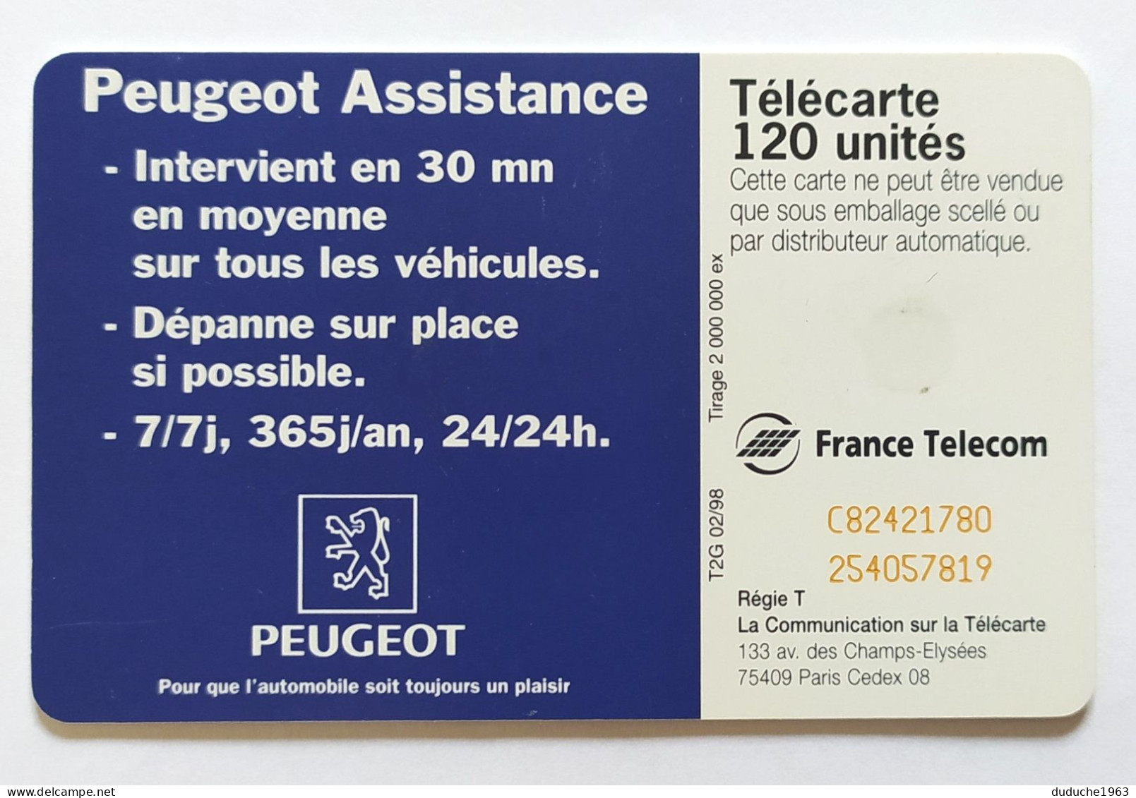 Télécarte France - Peugeot Assistance - Ohne Zuordnung