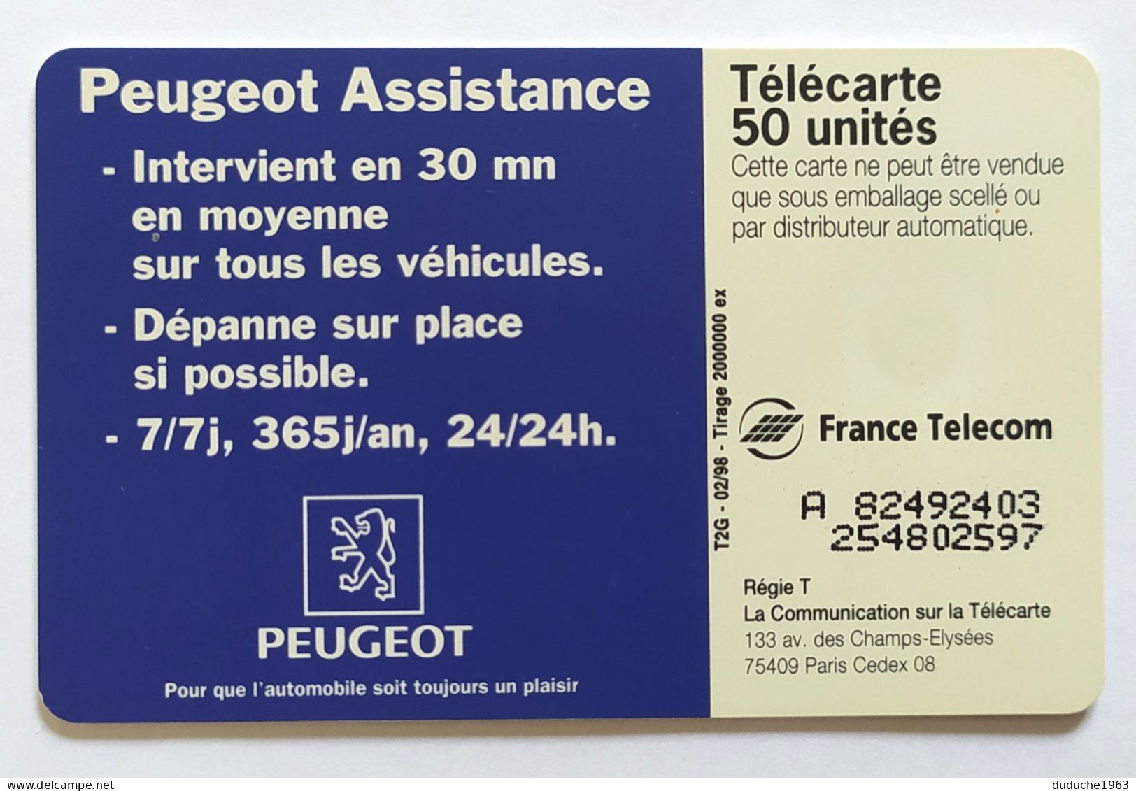 Télécarte France - Peugeot Assistance - Ohne Zuordnung