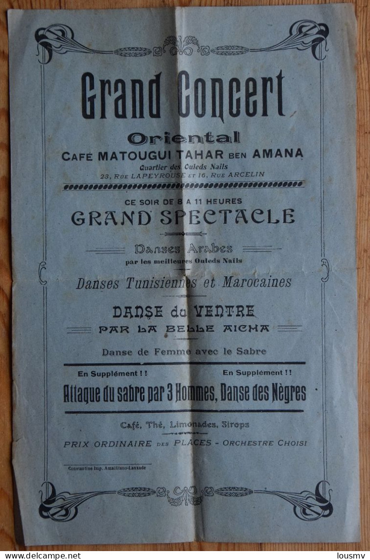 Biskra ? Affichette - Grand Concert Oriental Café Matougui - Rue De La Peyrouse Rue Arcelin - Imp Constantine (n°29059b) - Afiches