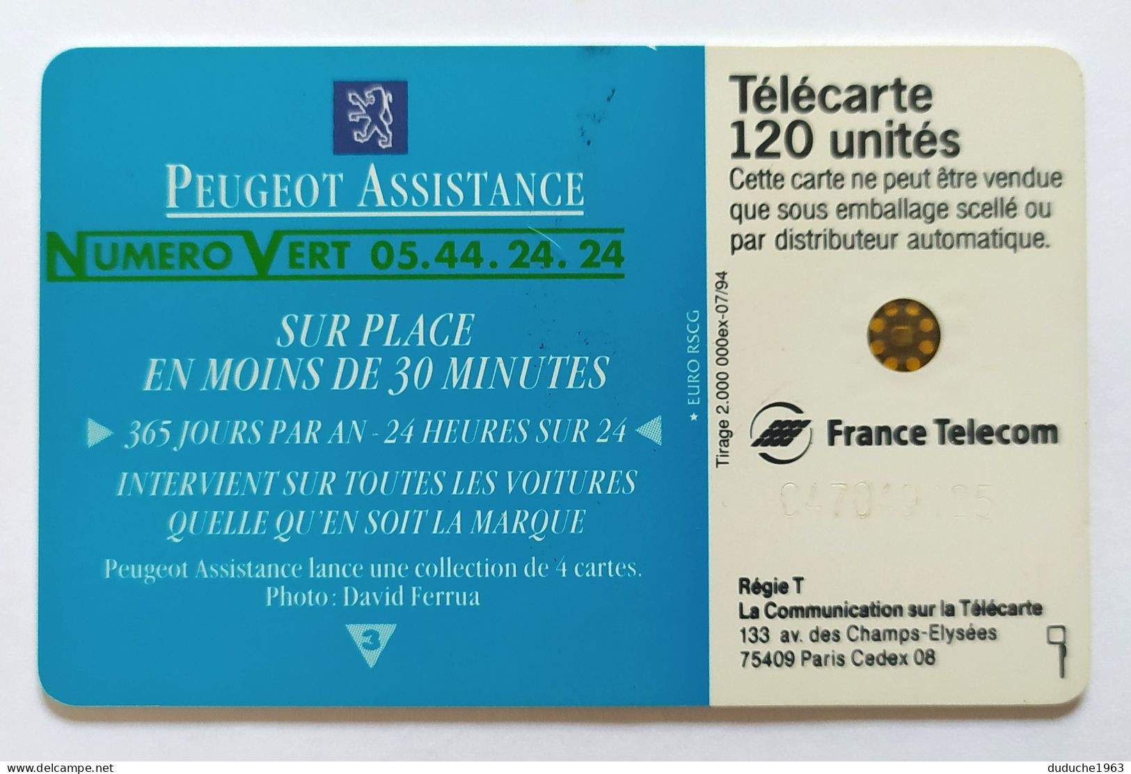 Télécarte France - Peugeot Assistance - Sin Clasificación