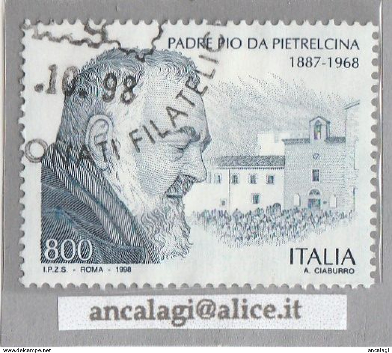 USATI ITALIA 1998 - Ref.0801 "PADRE PIO" 1 Val. - - 1991-00: Afgestempeld