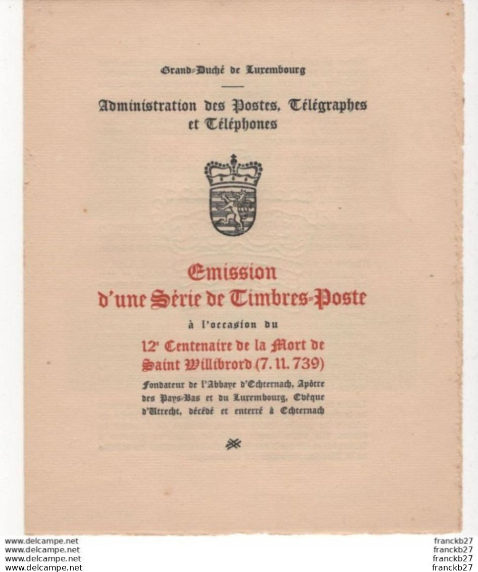 Luxembourg - Livret Commemoratif Du 12° Centenaire De La Mort De Saint Willibrord - 6 Timbres 1938-1939 - Blokken & Velletjes