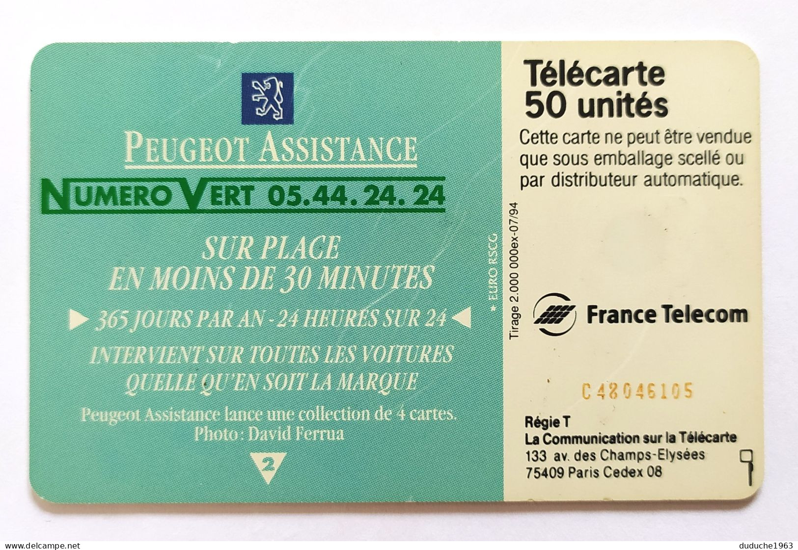 Télécarte France - Peugeot Assistance - Non Classés