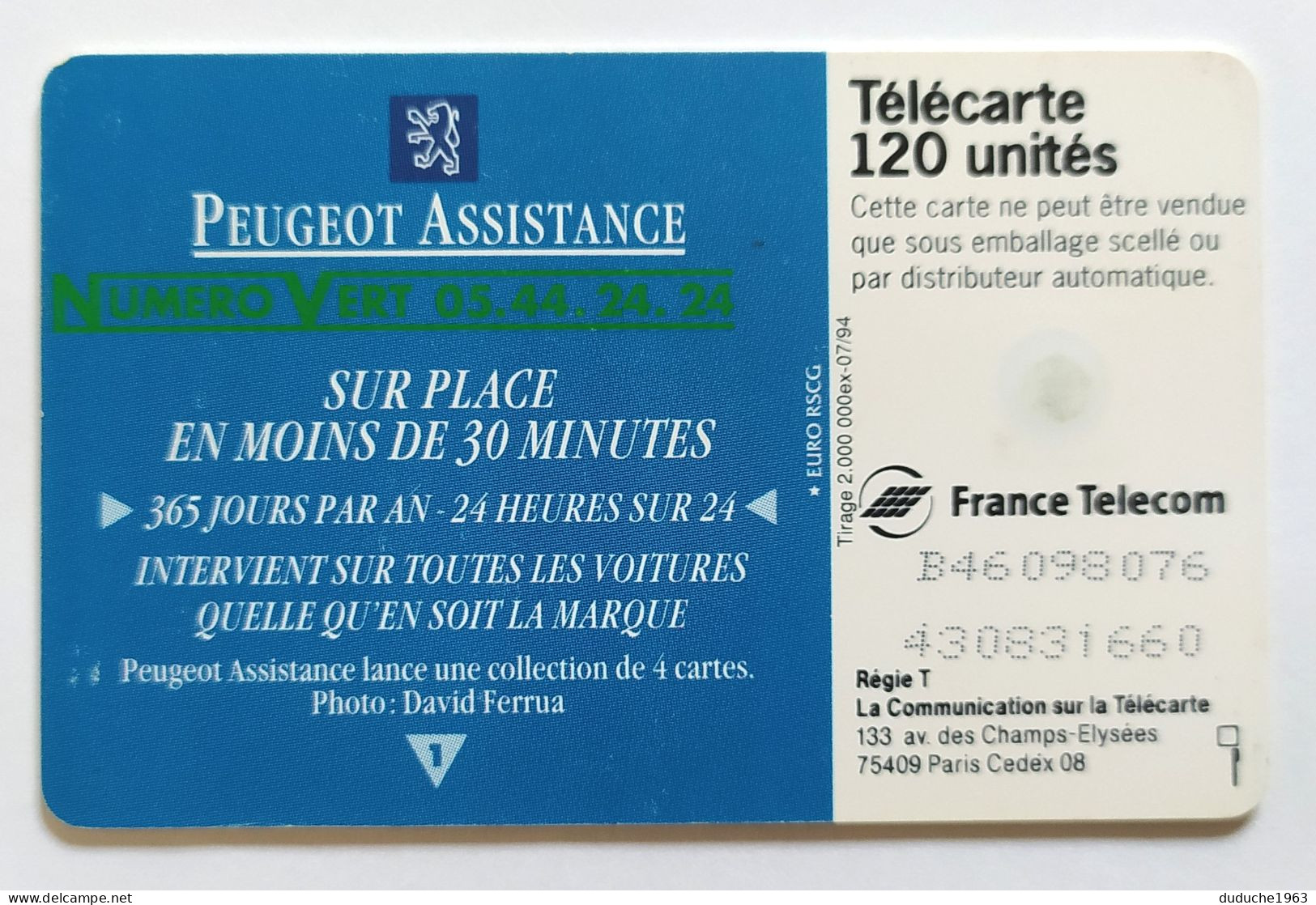 Télécarte France - Peugeot Assistance - Ohne Zuordnung