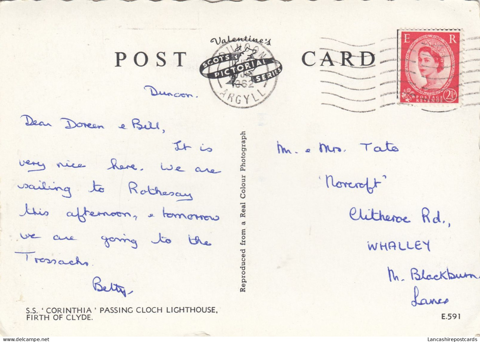 Postcard Genealogy Mr & Mrs Tate Whalley Nr Blackburn Lancashire PU 1962 My Ref B26475 - Genealogy