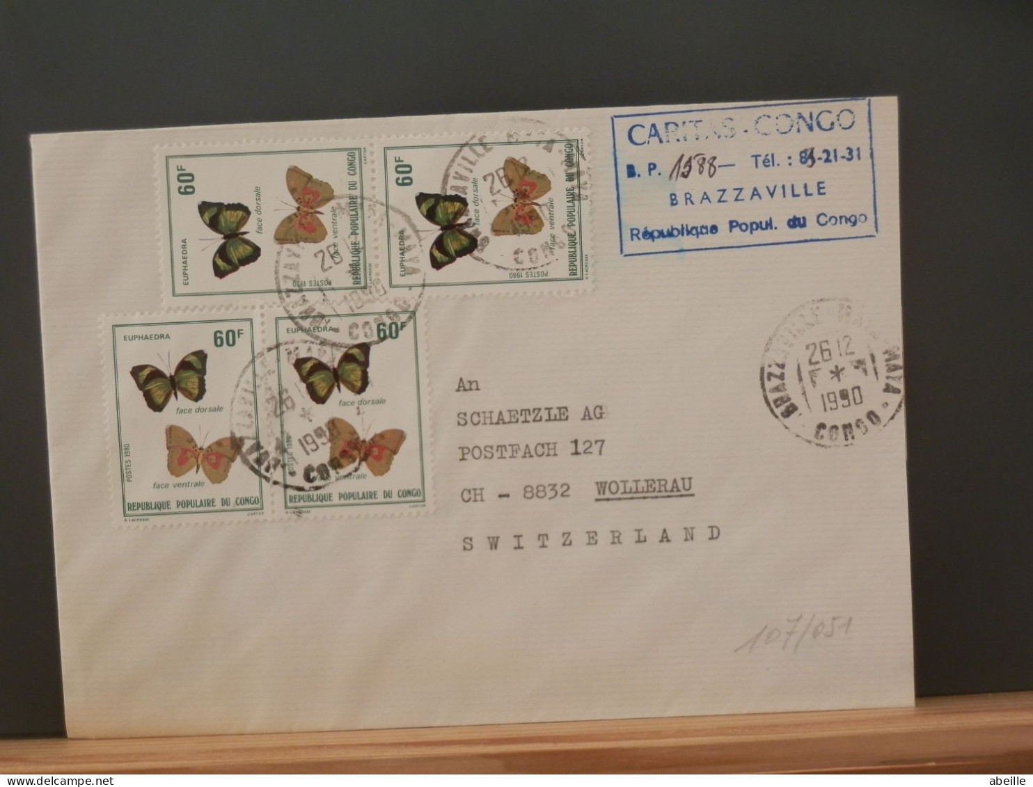 107/051 LETTRE  CONGO  BRAZZA - Butterflies