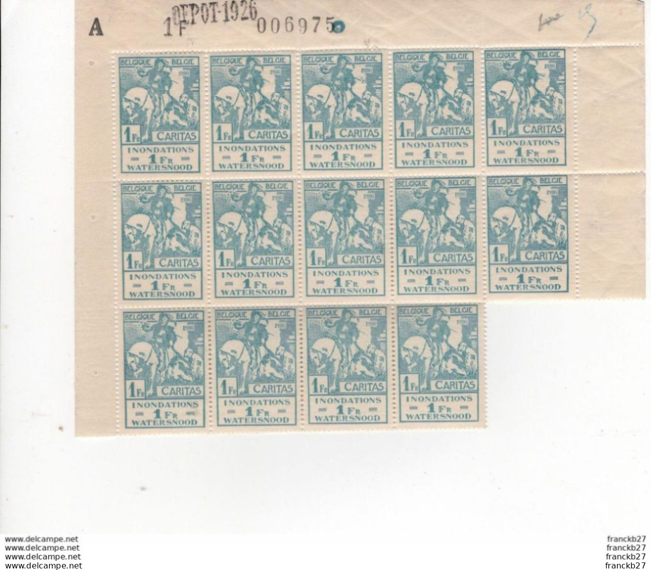 Belgique - Belgie - Bloc De 14 Timbres 1fr Caritas Inondations Watersnood - 1926 - 1924-1960