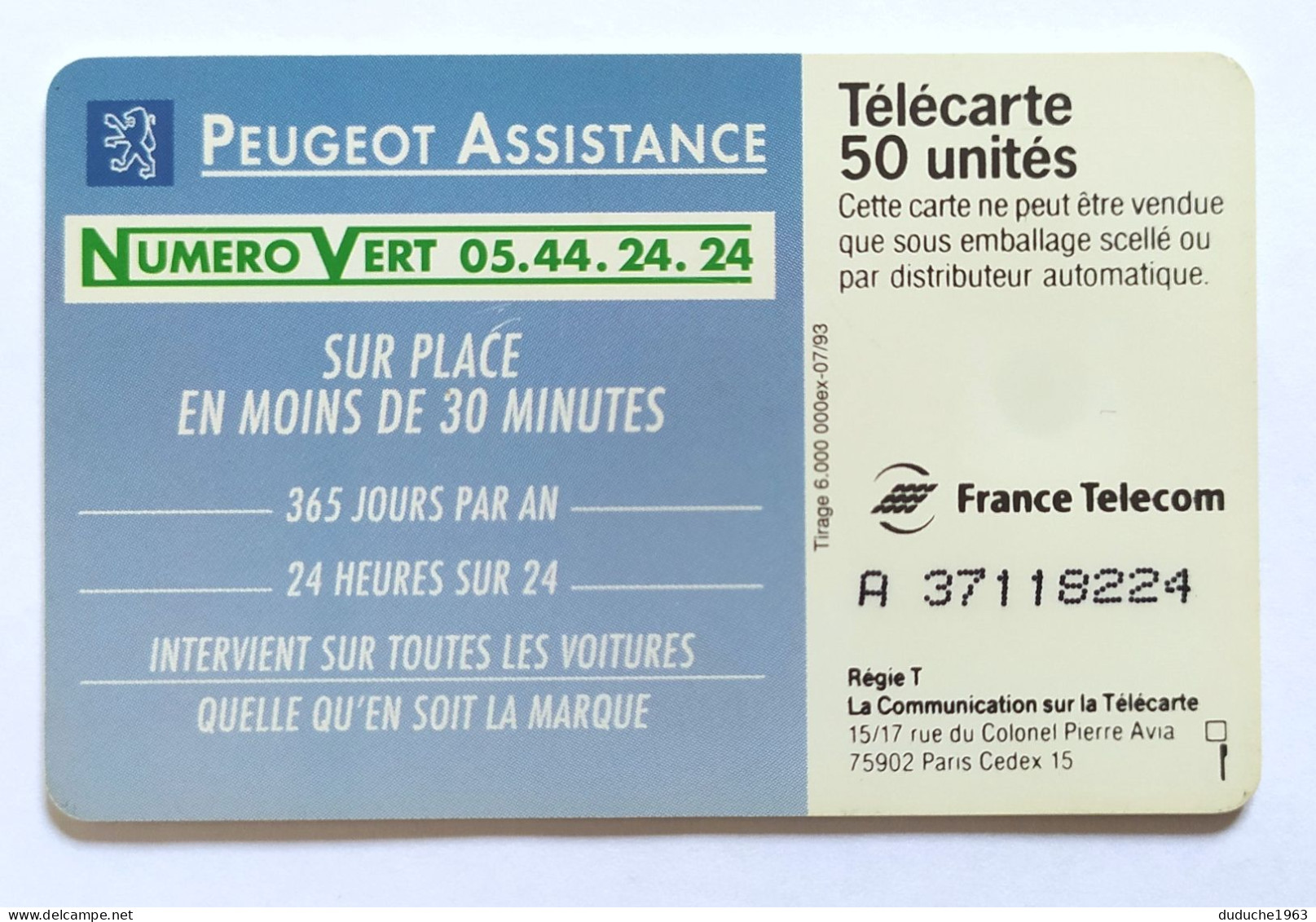 Télécarte France - Peugeot Assistance - Non Classés