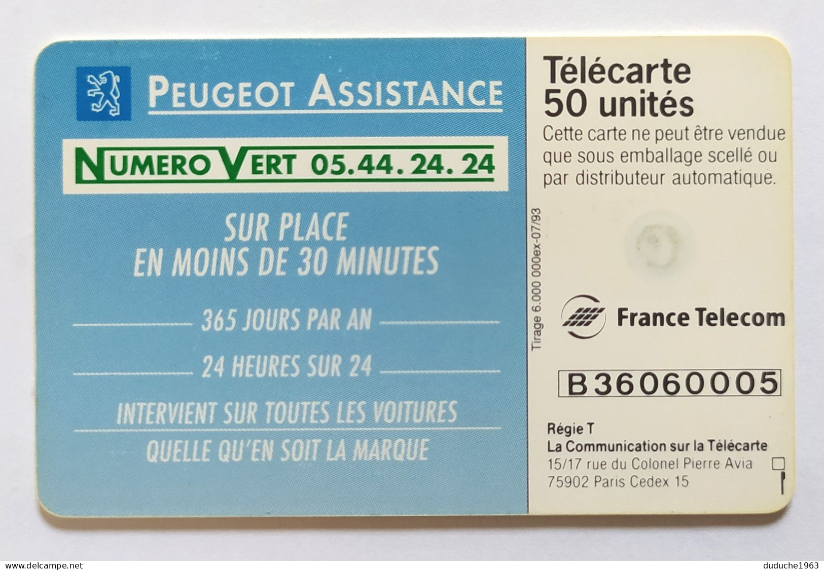 Télécarte France - Peugeot Assistance - Non Classés