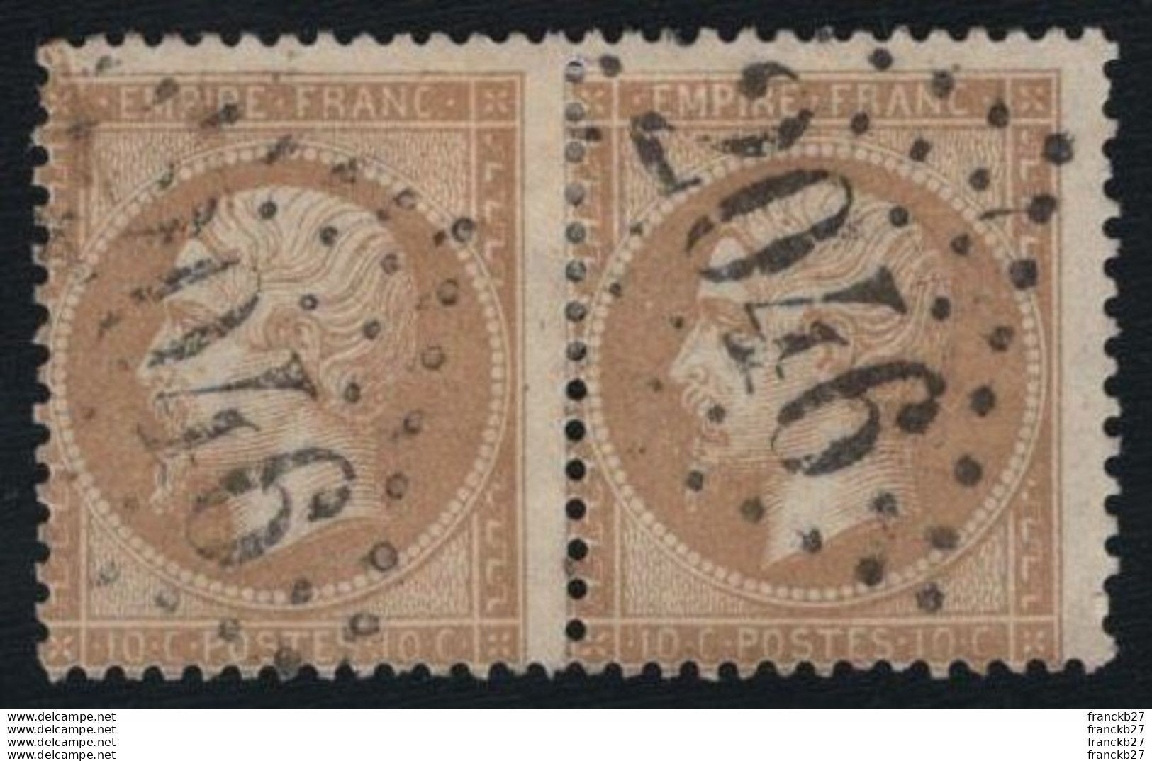 France - YT 21 - Bande 2 Timbres Napoléon III Empire Franc 10c Bistre Oblitérés - 1862 Napoleon III