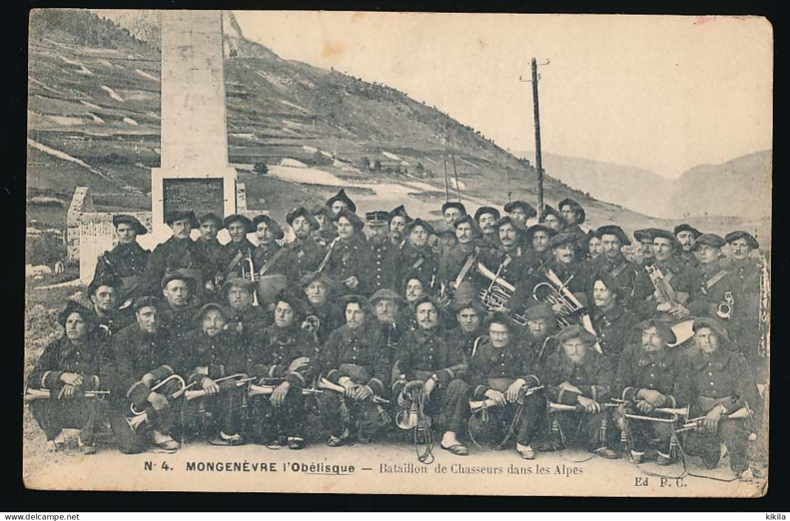 CPA 9 X 14 Hautes Alpes MONTGENEVRE L'Obélisque Bataillon De  Chasseurs  Dans Les Alpes  Fanfare 14° Chasseurs Alpins - Manoeuvres