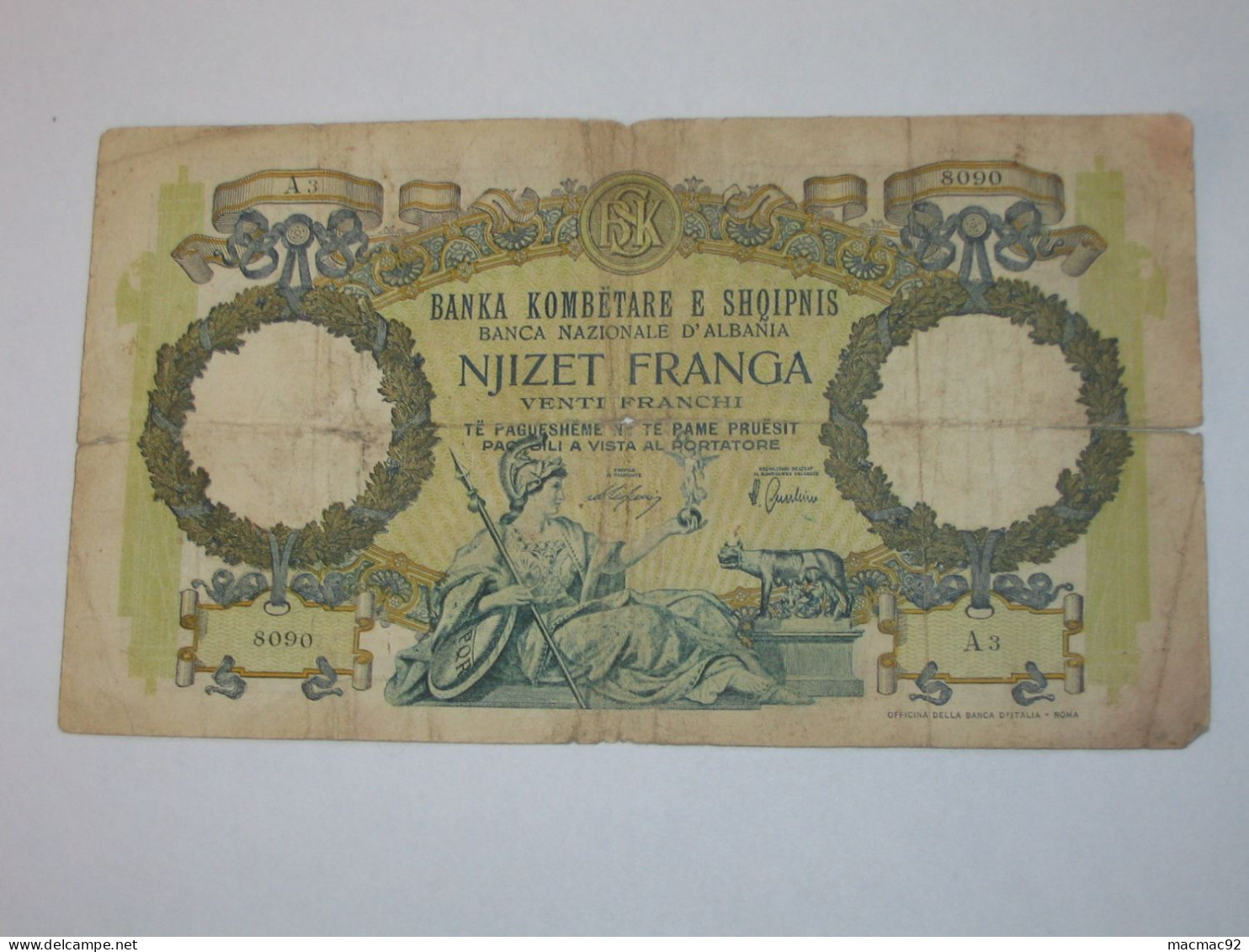 ALBANIE - 100 Njizet Franga 1939 (date Non Marqué) - Banca Nazionale D'Albania   **** EN ACHAT IMMEDIAT **** - Albanie