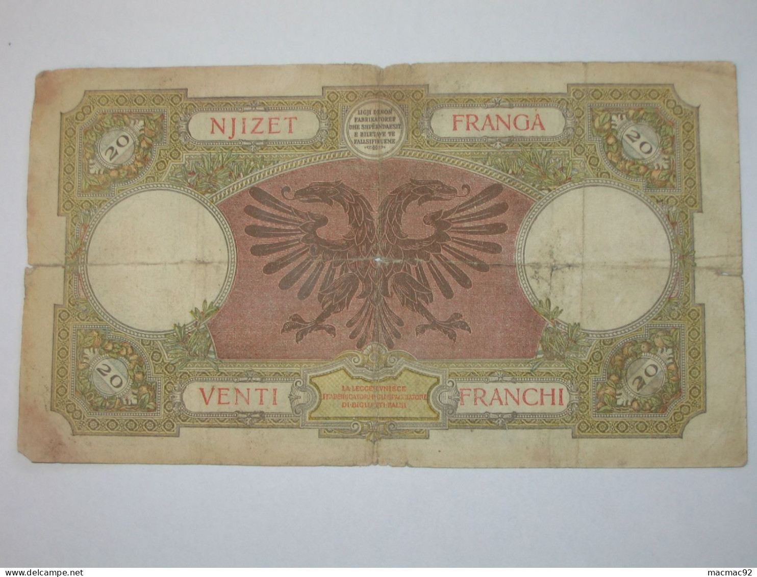 ALBANIE - 100 Njizet Franga 1939 (date Non Marqué) - Banca Nazionale D'Albania   **** EN ACHAT IMMEDIAT **** - Albanie