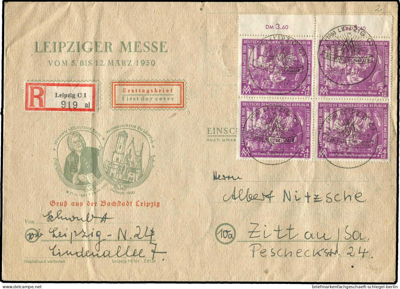 DDR, 1950, Brief, Viererblock - Autres & Non Classés