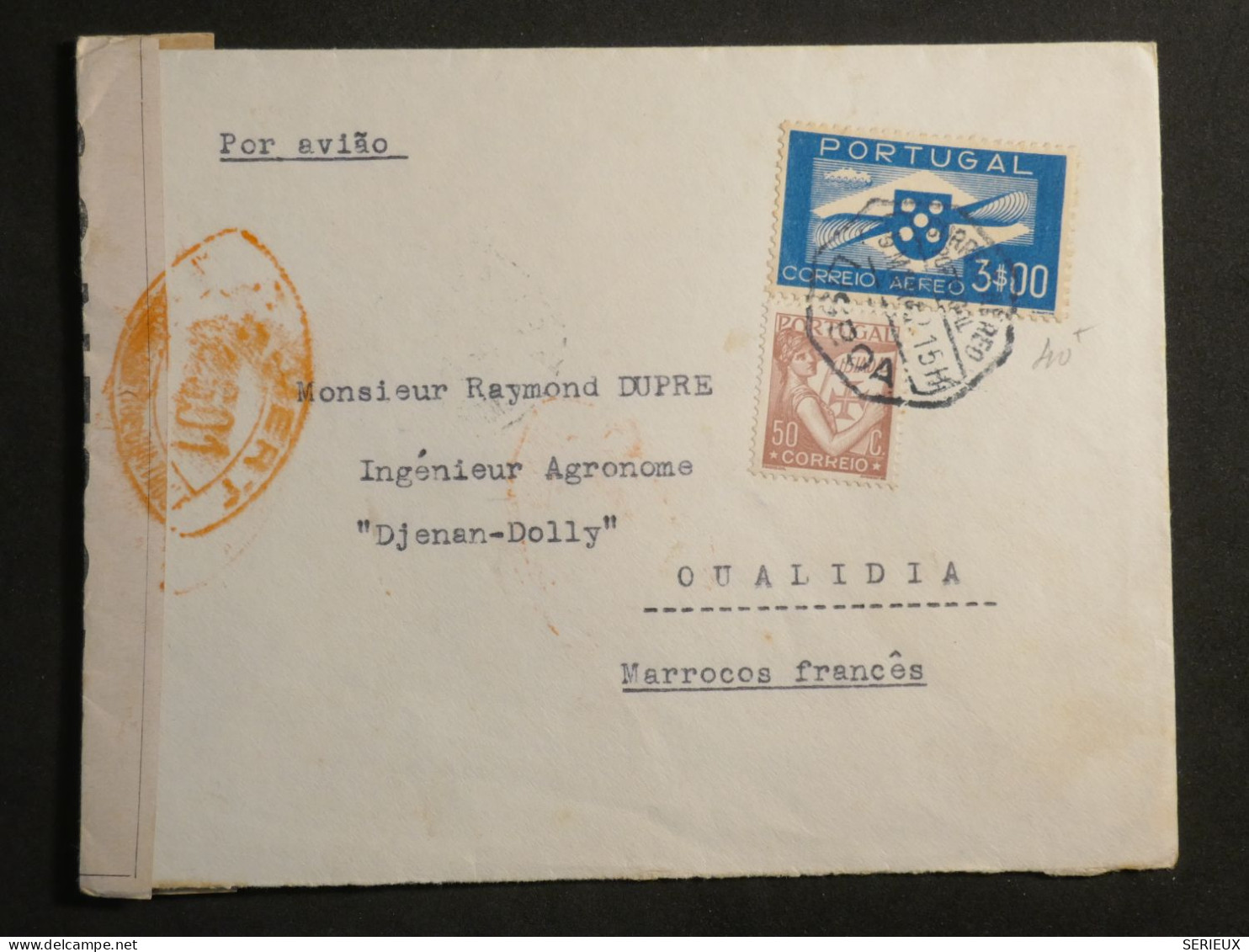 DN9 PORTUGAL  LETTRE CENSUREE RARE  1942 LISBOA  A  OUALIDIA MAROC  FRANCAIS ++ + AFF.  INTERESSANT++ - Covers & Documents