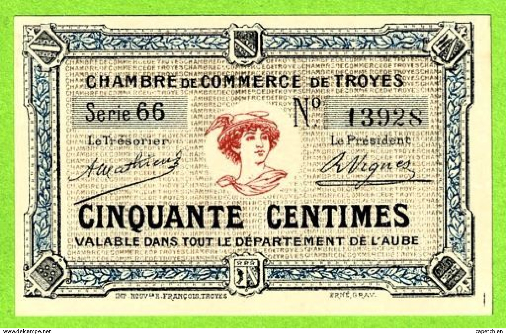 FRANCE / CHAMBRE De COMMERCE De TROYES/ 50 CENTIMES / 13928 /  SERIE 66 - Chamber Of Commerce