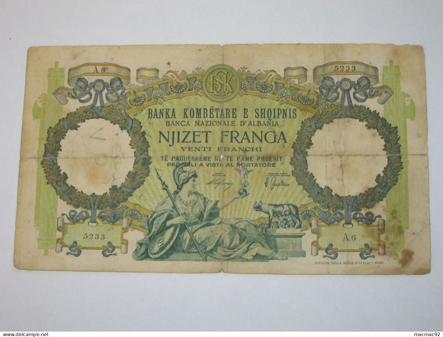 ALBANIE - 100 Njizet Franga 1939 (date Non Marqué) - Banca Nazionale D'Albania   **** EN ACHAT IMMEDIAT **** - Albania