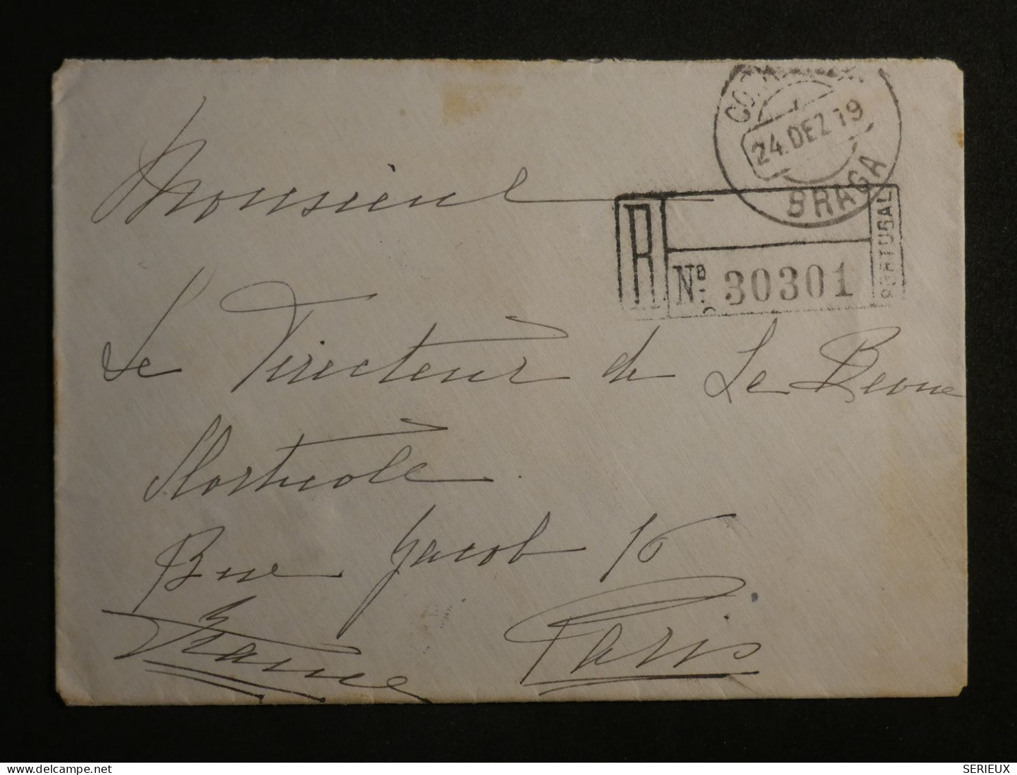 DN9 PORTUGAL  LETTRE 1919  BRAGA  A PARIS FRANCIA  +CIRE BLEUE + AFF.  INTERESSANT++ - Storia Postale