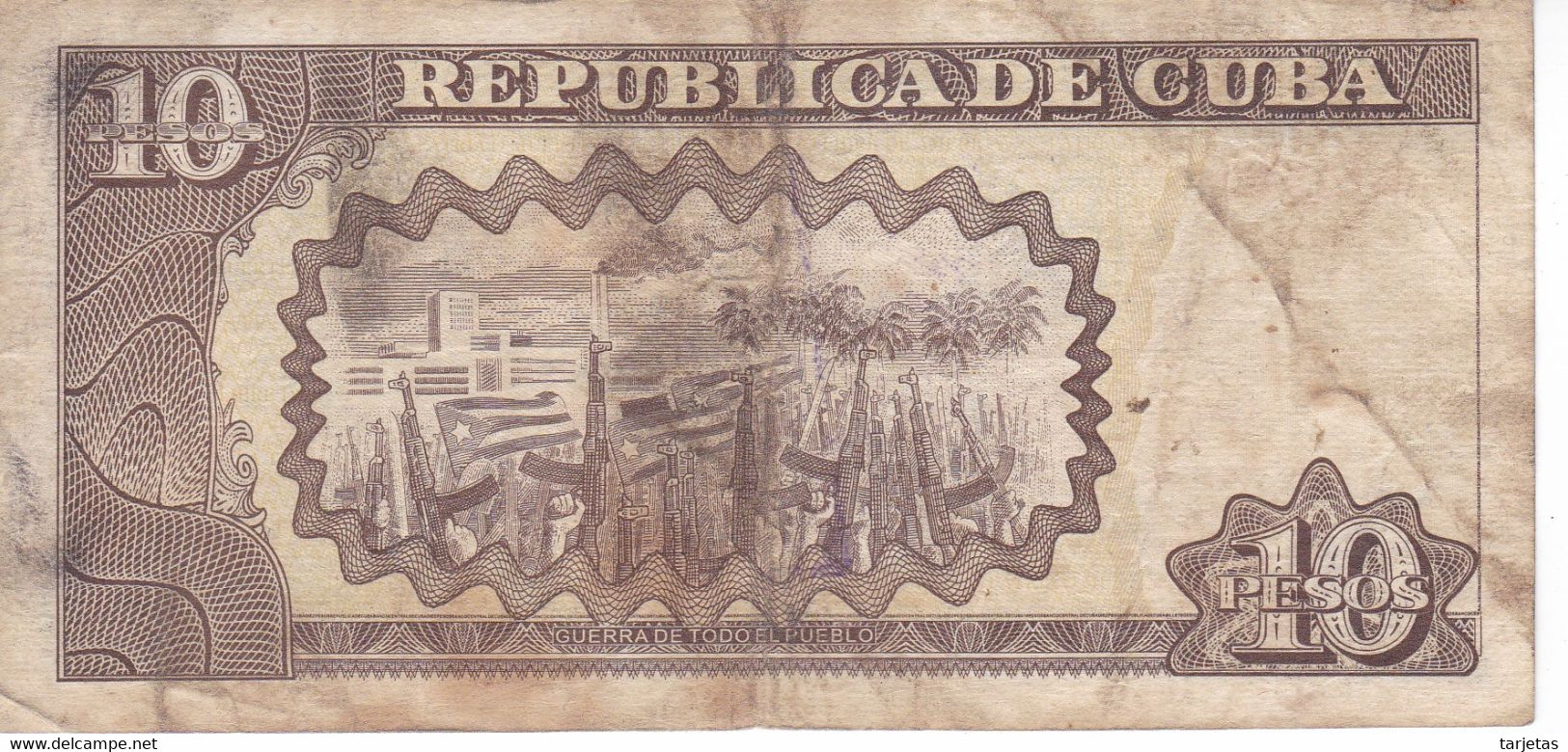 BILLETE DE CUBA DE 10 PESOS DEL AÑO 1997 (BANKNOTE) MAXIMO GOMEZ - Kuba