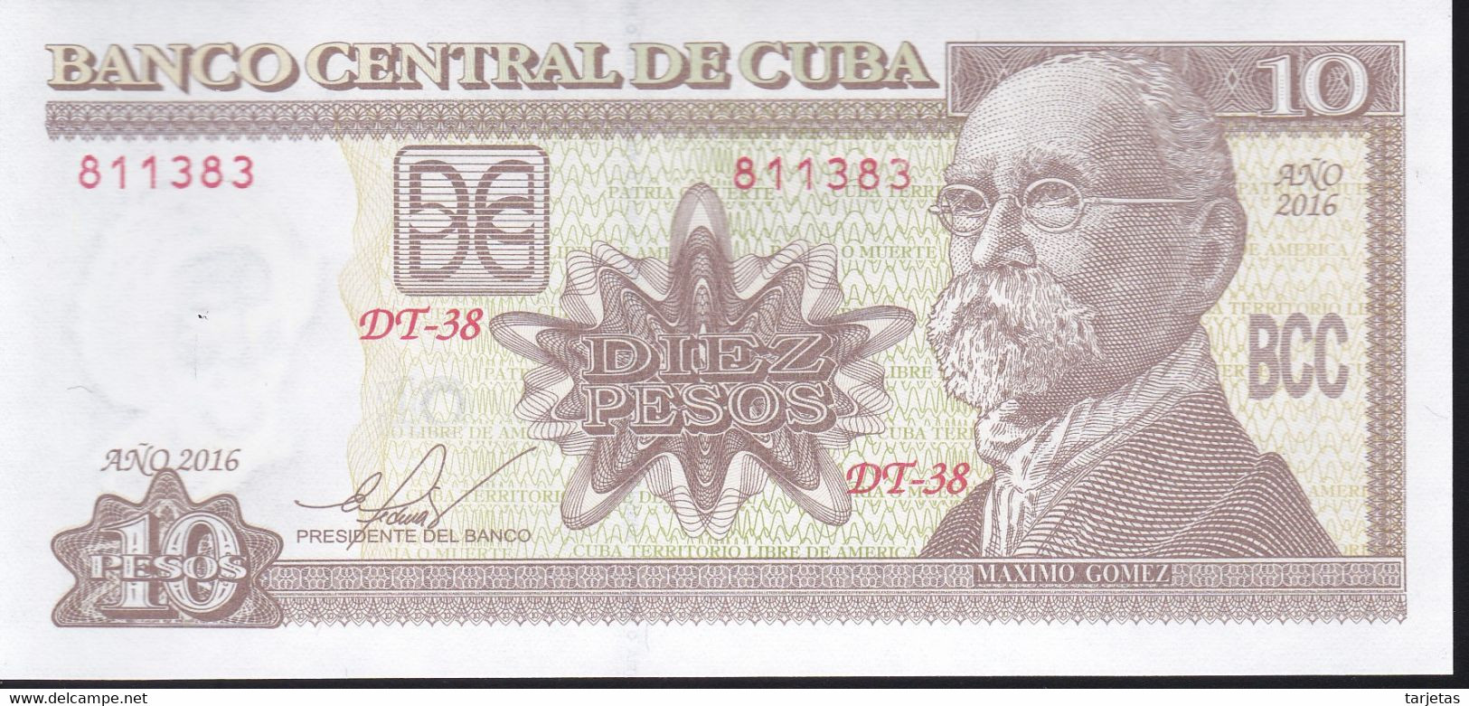 BILLETE DE CUBA DE 10 PESOS DEL AÑO 2016 DE MAXIMO GOMEZ SIN CIRCULAR (UNC) (BANKNOTE) - Cuba