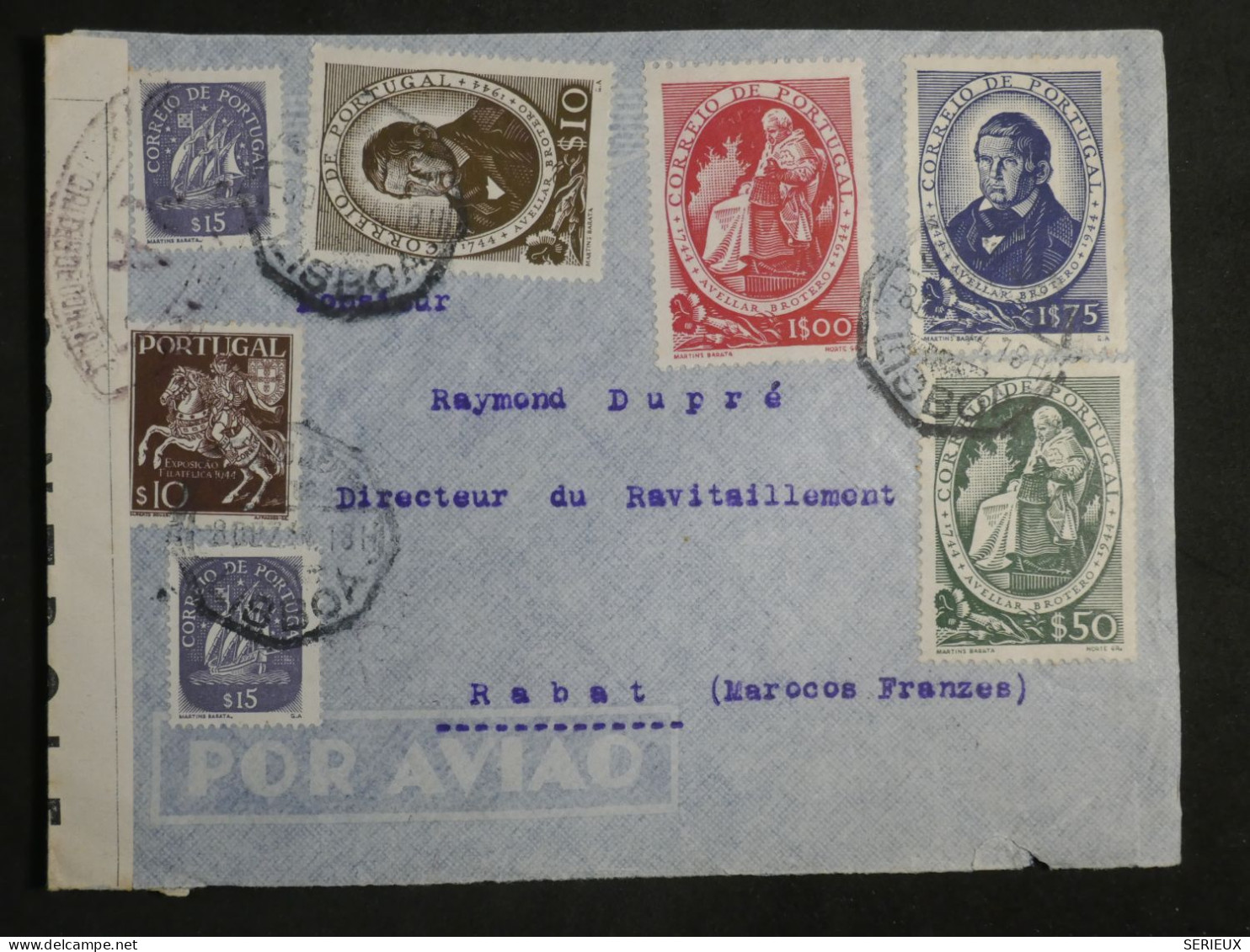 DN9 PORTUGAL  LETTRE CENSUREE RARE DESTINATION 1943  LISBOA  A  RABAT MAROC + AFF.  INTERESSANT++ - Storia Postale