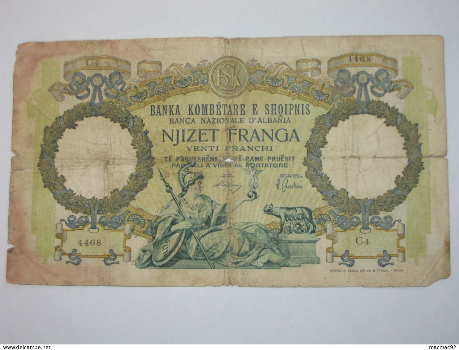 ALBANIE - 100 Njizet Franga 1939 (date Non Marqué) - Banca Nazionale D'Albania   **** EN ACHAT IMMEDIAT **** - Albanien