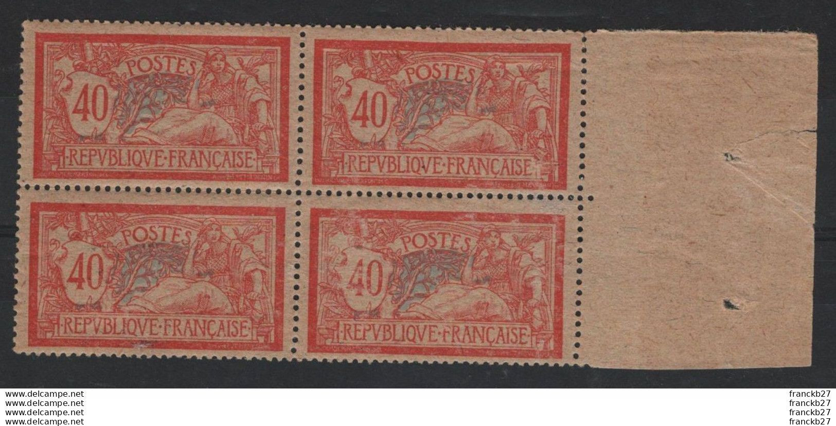 France - YT 119 - Bloc De 4 Timbres Type Merson 40 C Rouge Et Bleu - 1900-27 Merson