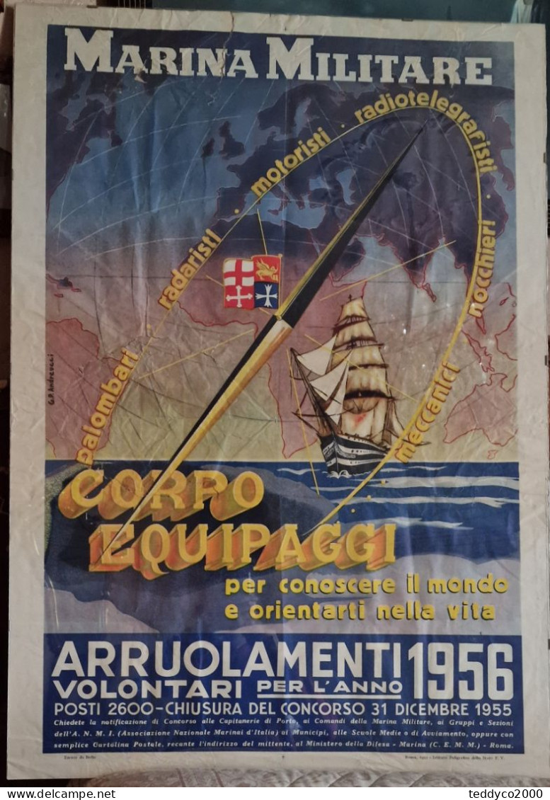 Manifesto Marina Militare Arruolamenti Volontari 1956 Grafica Andreucci - Affiches