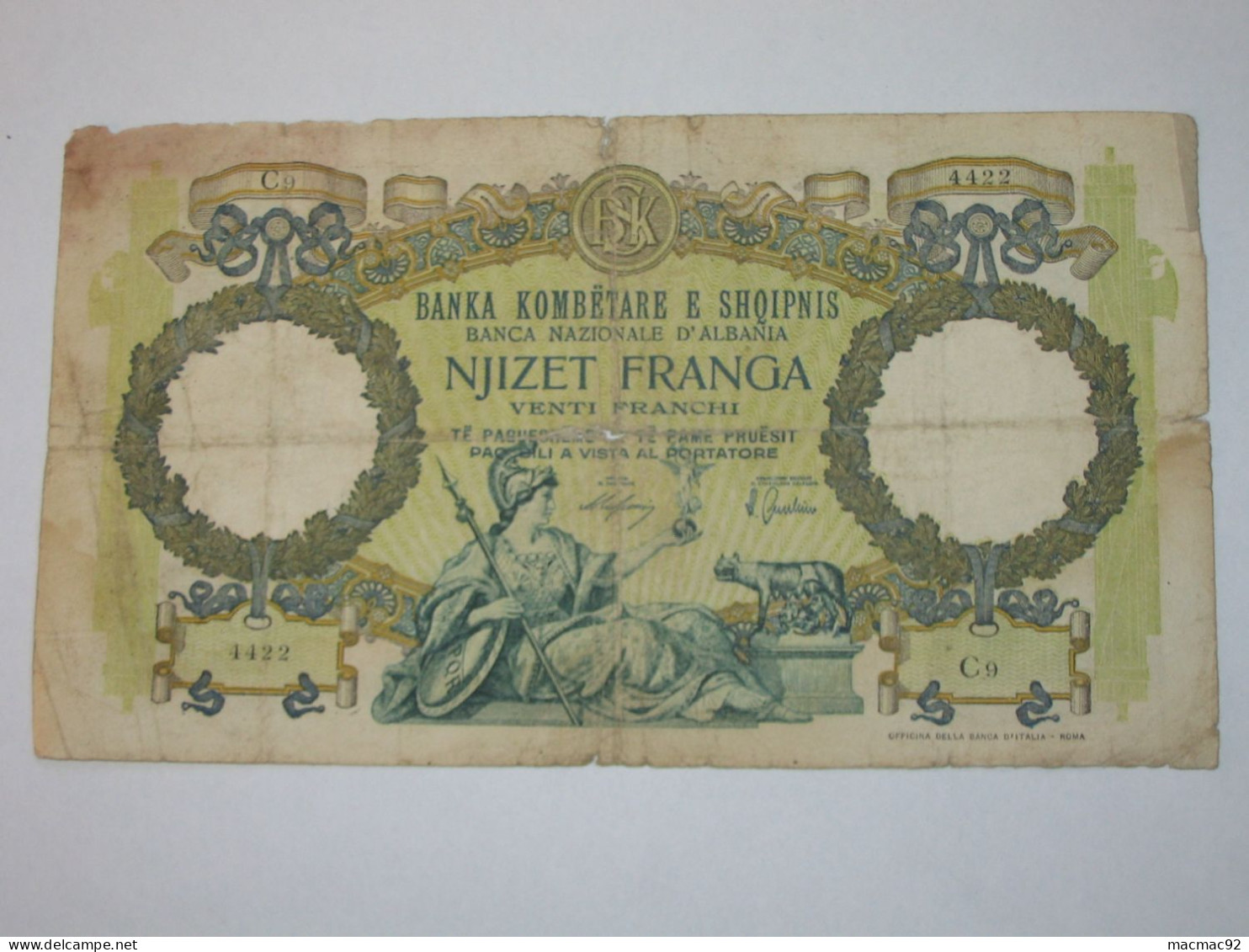 ALBANIE - 100 Njizet Franga 1939 (date Non Marqué) - Banca Nazionale D'Albania   **** EN ACHAT IMMEDIAT **** - Albanië