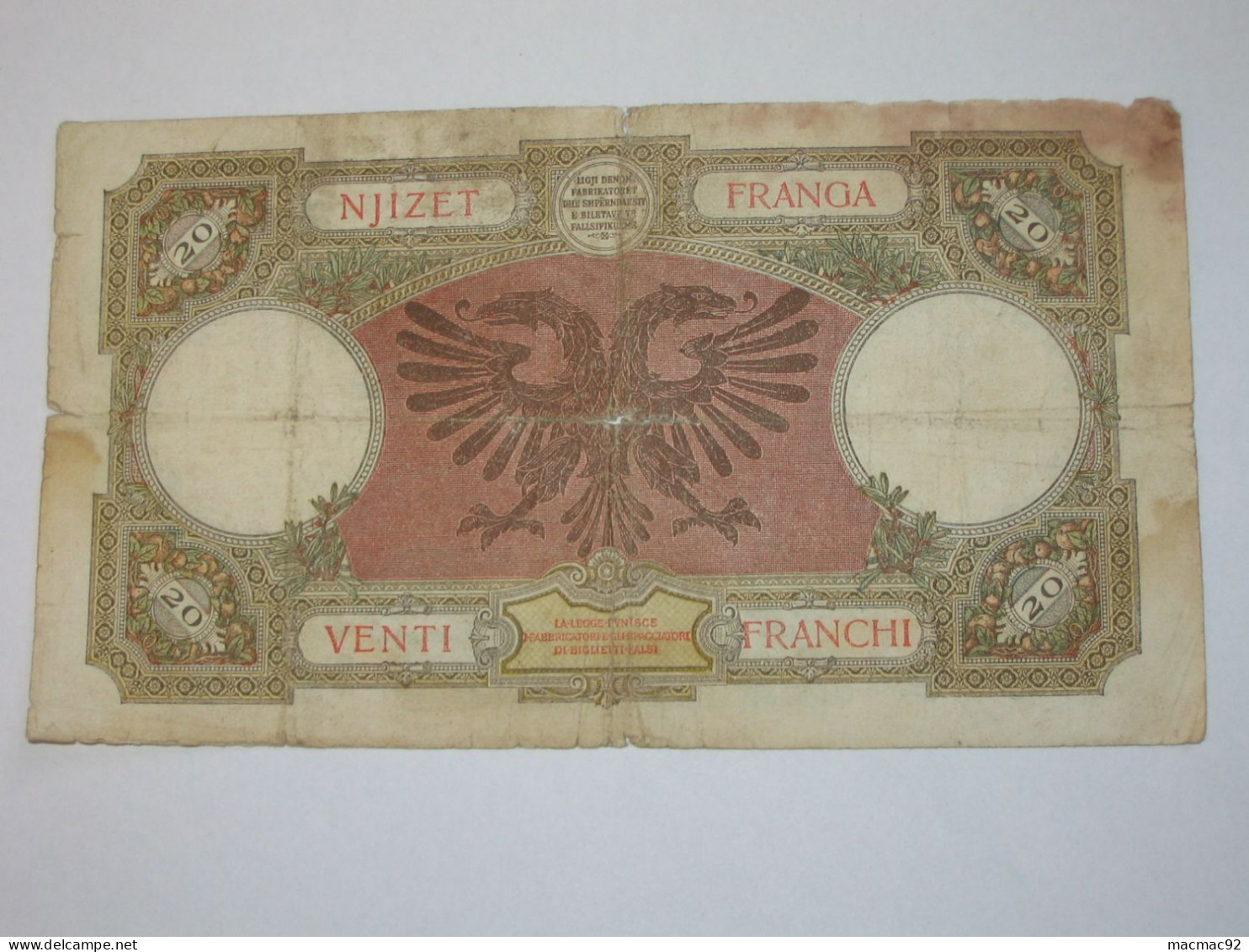 ALBANIE - 100 Njizet Franga 1939 (date Non Marqué) - Banca Nazionale D'Albania   **** EN ACHAT IMMEDIAT **** - Albanien