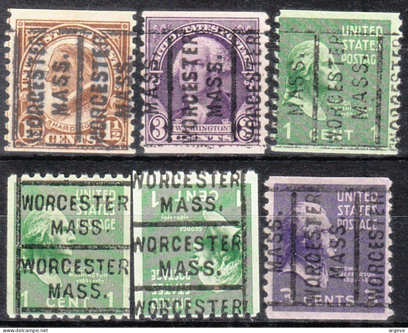 USA Precancel Vorausentwertungen Preo Locals Massachusetts, Worcester 163, 6 Diff. - Préoblitérés