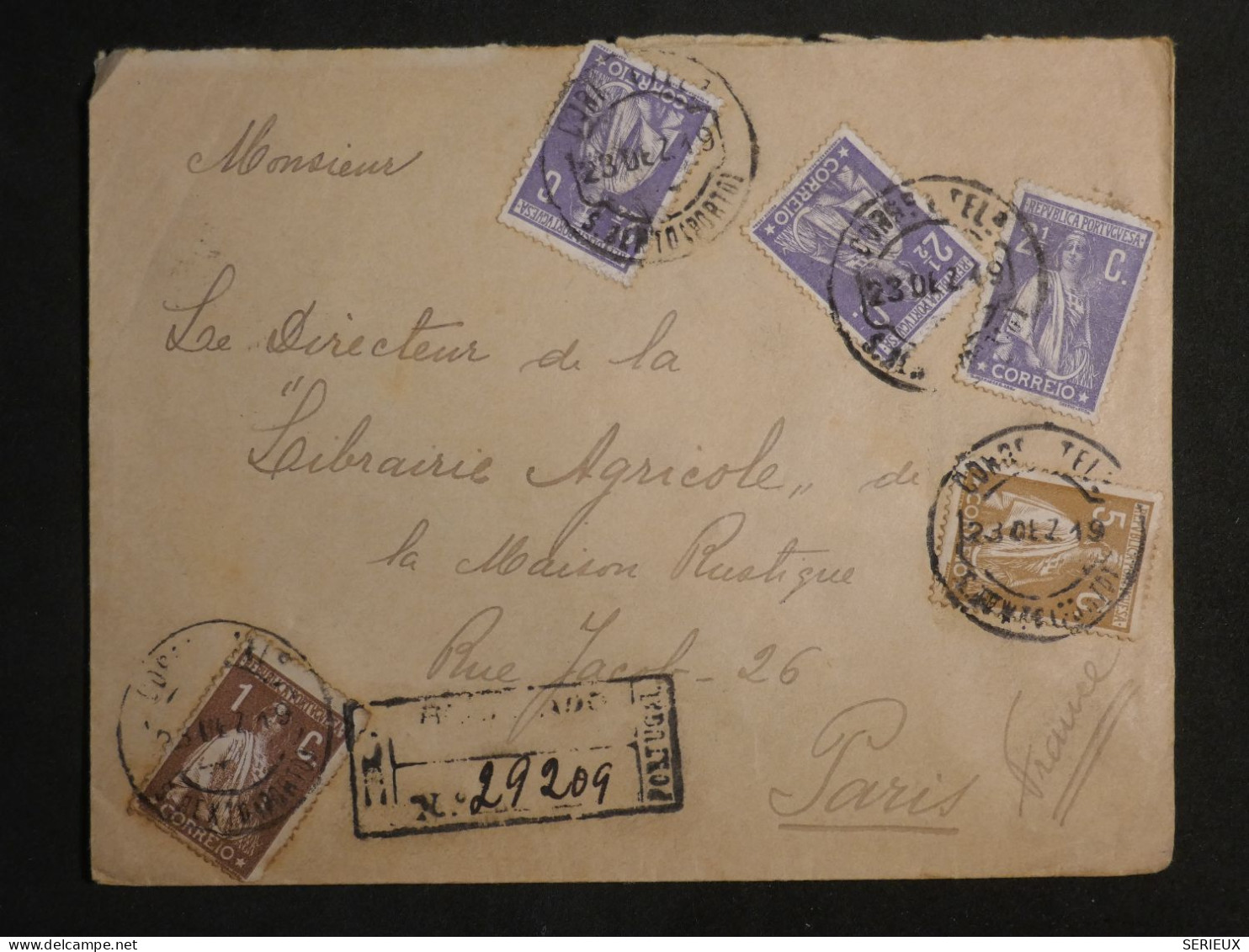 DN9 PORTUGAL BELLE   LETTRE 1919  LISBOA  A  PARIS FRANCIA +CIRE ROUGE + AFF.  INTERESSANT++ - Lettres & Documents