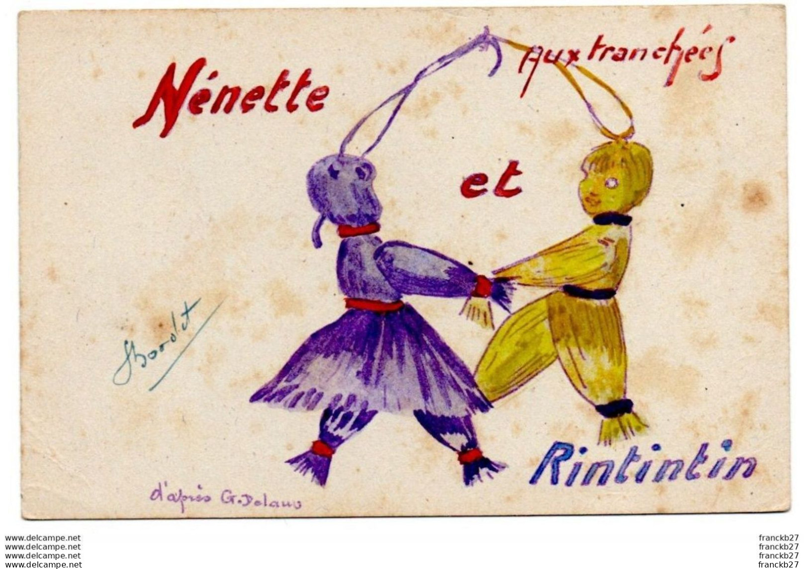 Guerre 14 - 18 - Nénette Et Rintintin Aux Tranchées - F.Bordet D'après G.Delanis ? - Format Carte Postale - War 1914-18