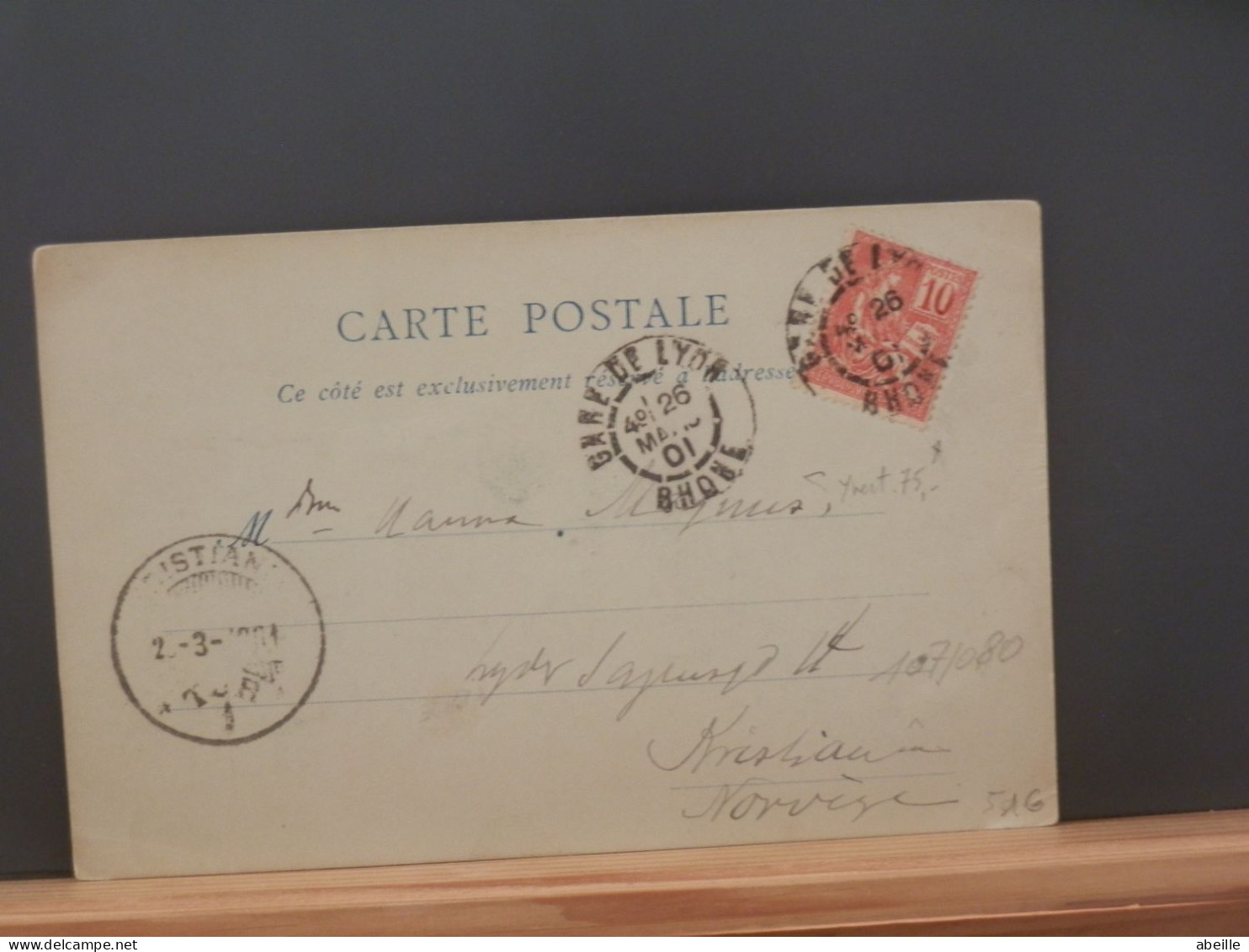 107/080  CP   FRANCE  1901  POUR LA NORVEGE - Covers & Documents