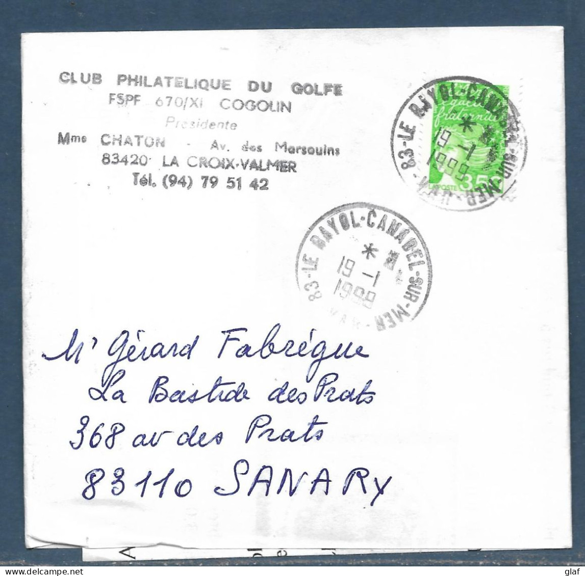 Bande De Revue Affranchie 3,50 Marianne De Luquet Tàd 83 Le Rayol-Canadel 19.1.1999 - Postal Rates