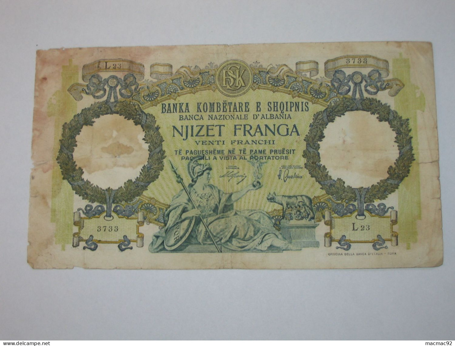 ALBANIE - 100 Njizet Franga 1939 (date Non Marqué) - Banca Nazionale D'Albania   **** EN ACHAT IMMEDIAT **** - Albania