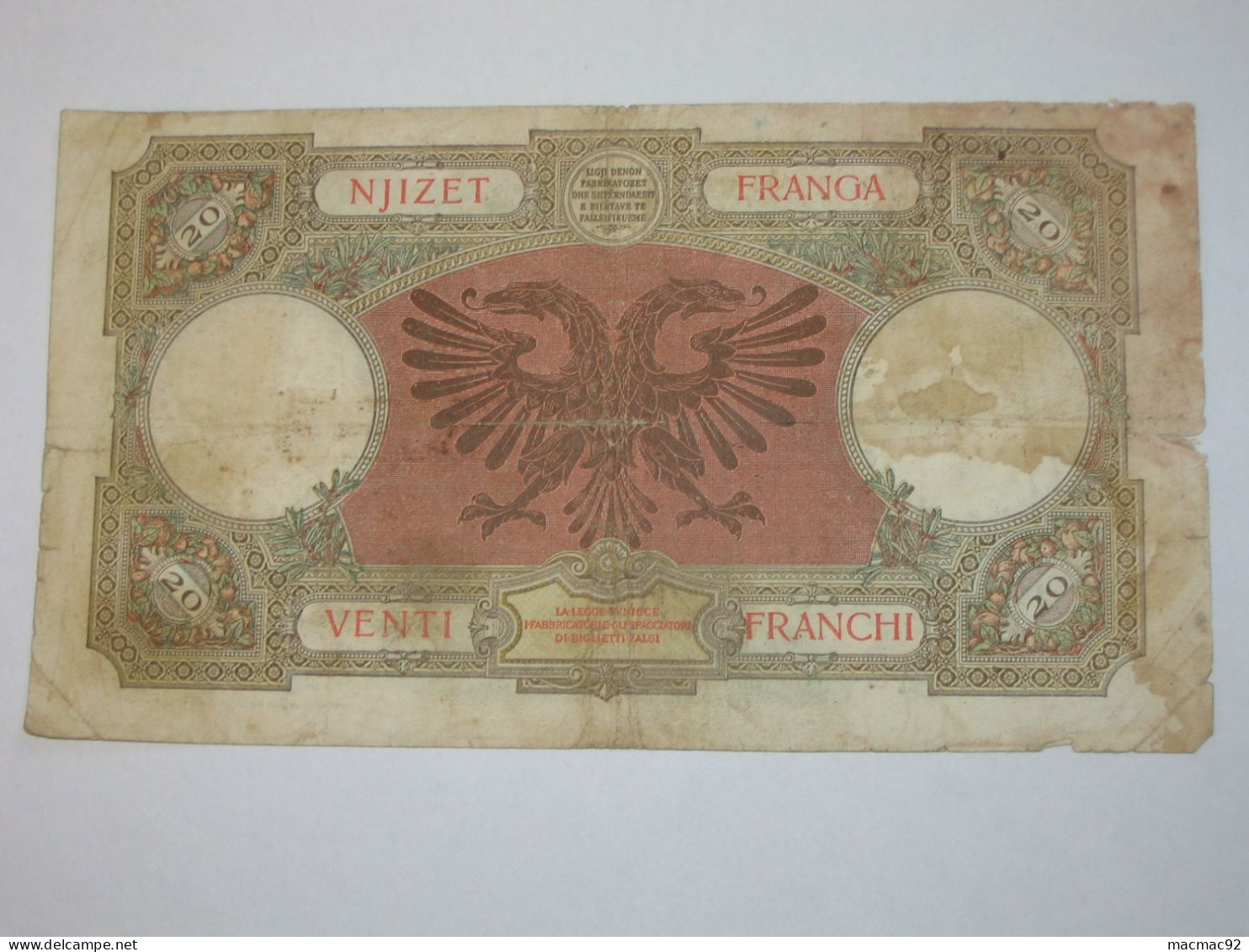 ALBANIE - 100 Njizet Franga 1939 (date Non Marqué) - Banca Nazionale D'Albania   **** EN ACHAT IMMEDIAT **** - Albanien