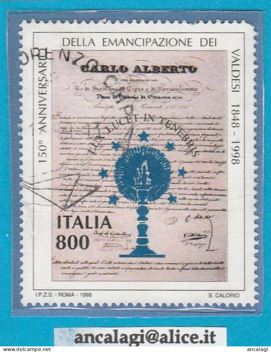 USATI ITALIA 1998 - Ref.0808 "EMANTECIPAZIONE DEI VALDESI" 1 Val. - - 1991-00: Usados