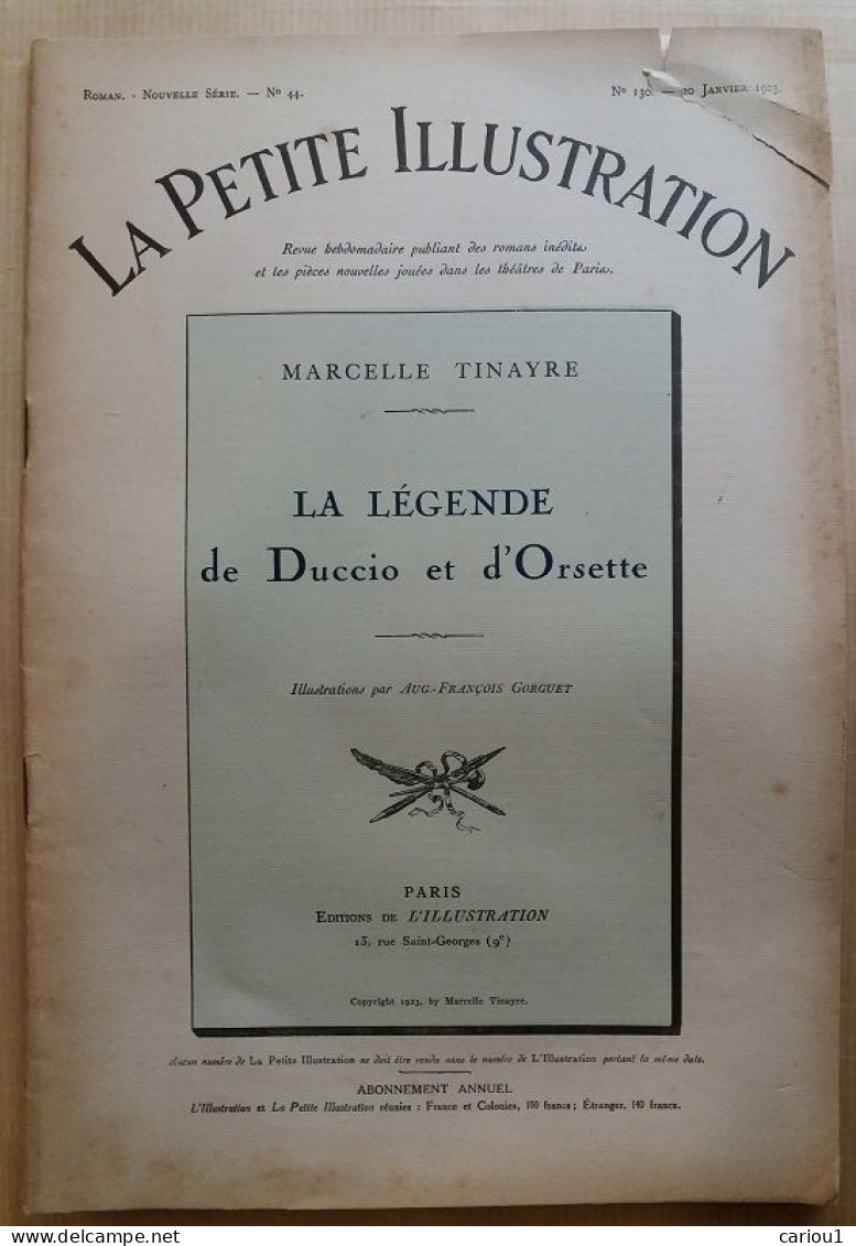 C1 Marcelle TINAYRE La LEGENDE DE DUCCIO ET D ORSETTE Illustration 1923 GORGUET Port Inclus France - 1901-1940