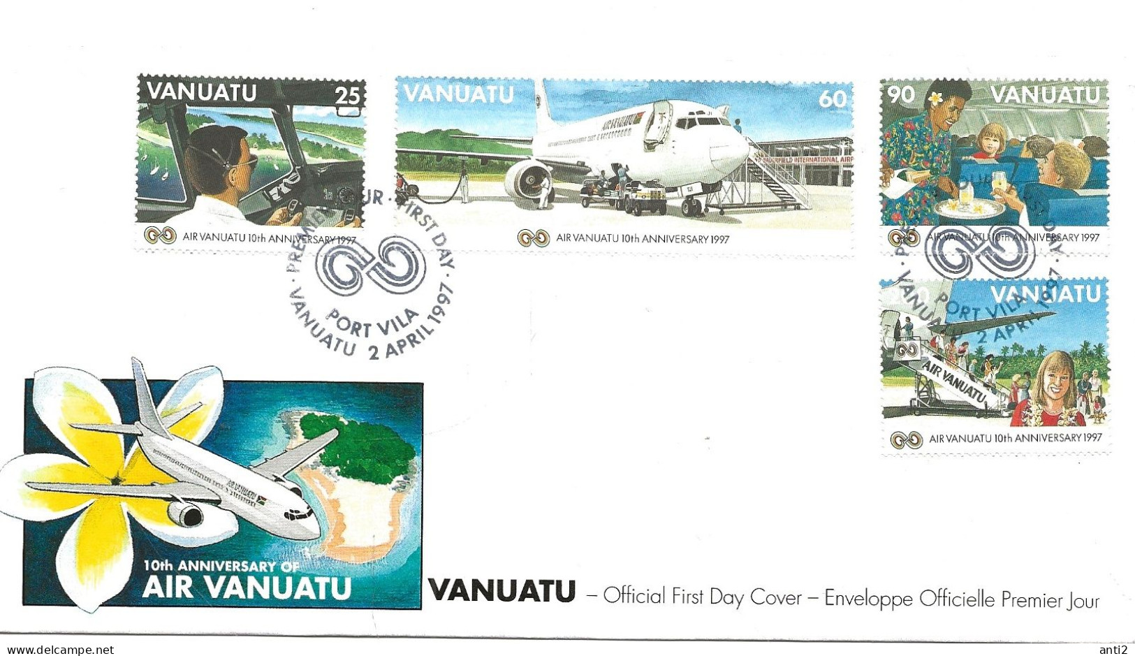 Vanuatu 1997  10 Years Of The Airline “Air Vanuatu”, Mi 1034-1037   FDC - Vanuatu (1980-...)