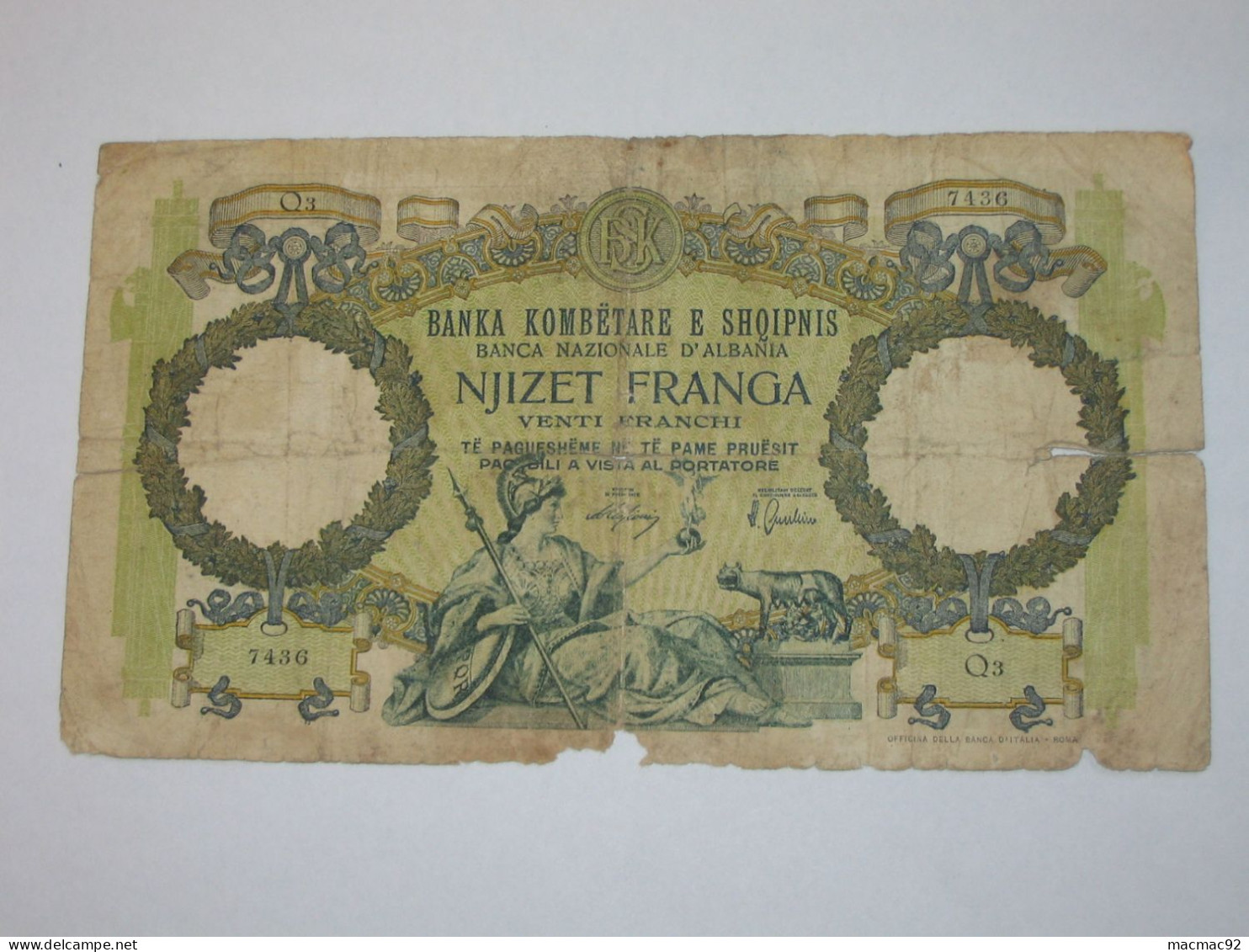 ALBANIE - 100 Njizet Franga 1939 (date Non Marqué) - Banca Nazionale D'Albania   **** EN ACHAT IMMEDIAT **** - Albania