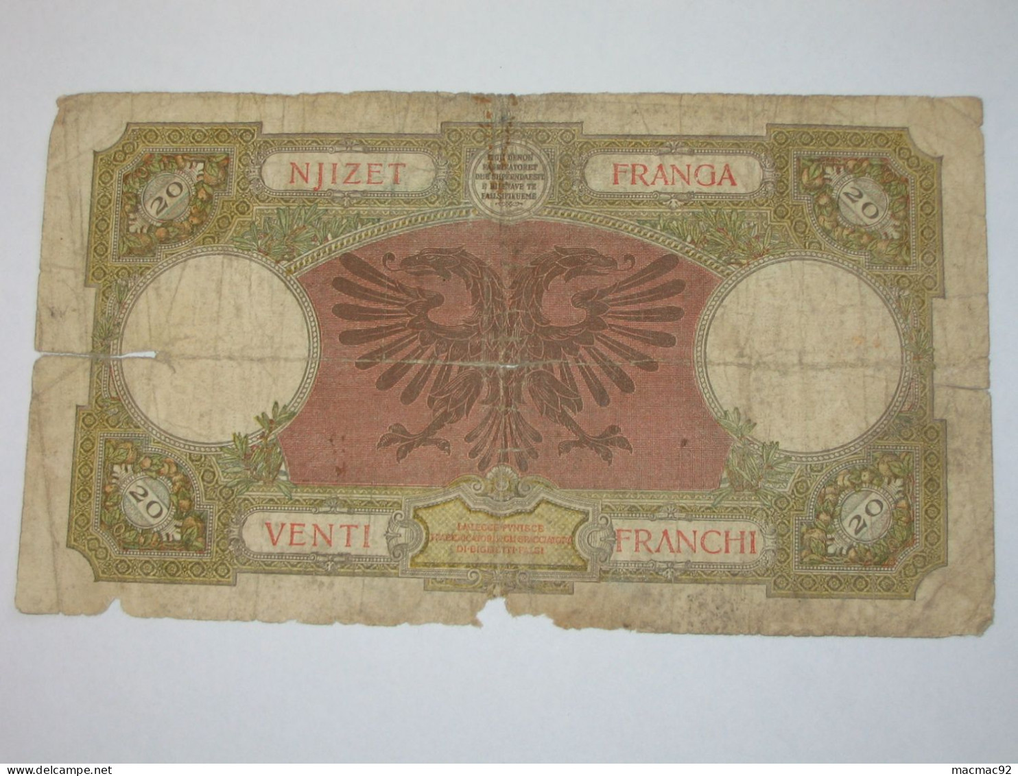 ALBANIE - 100 Njizet Franga 1939 (date Non Marqué) - Banca Nazionale D'Albania   **** EN ACHAT IMMEDIAT **** - Albanië