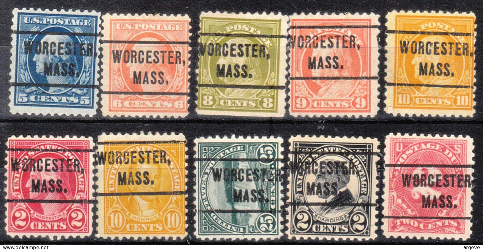 USA Precancel Vorausentwertungen Preo Locals Massachusetts, Worcester L-1 E, 10 Diff. Perf. 11x11 - Préoblitérés