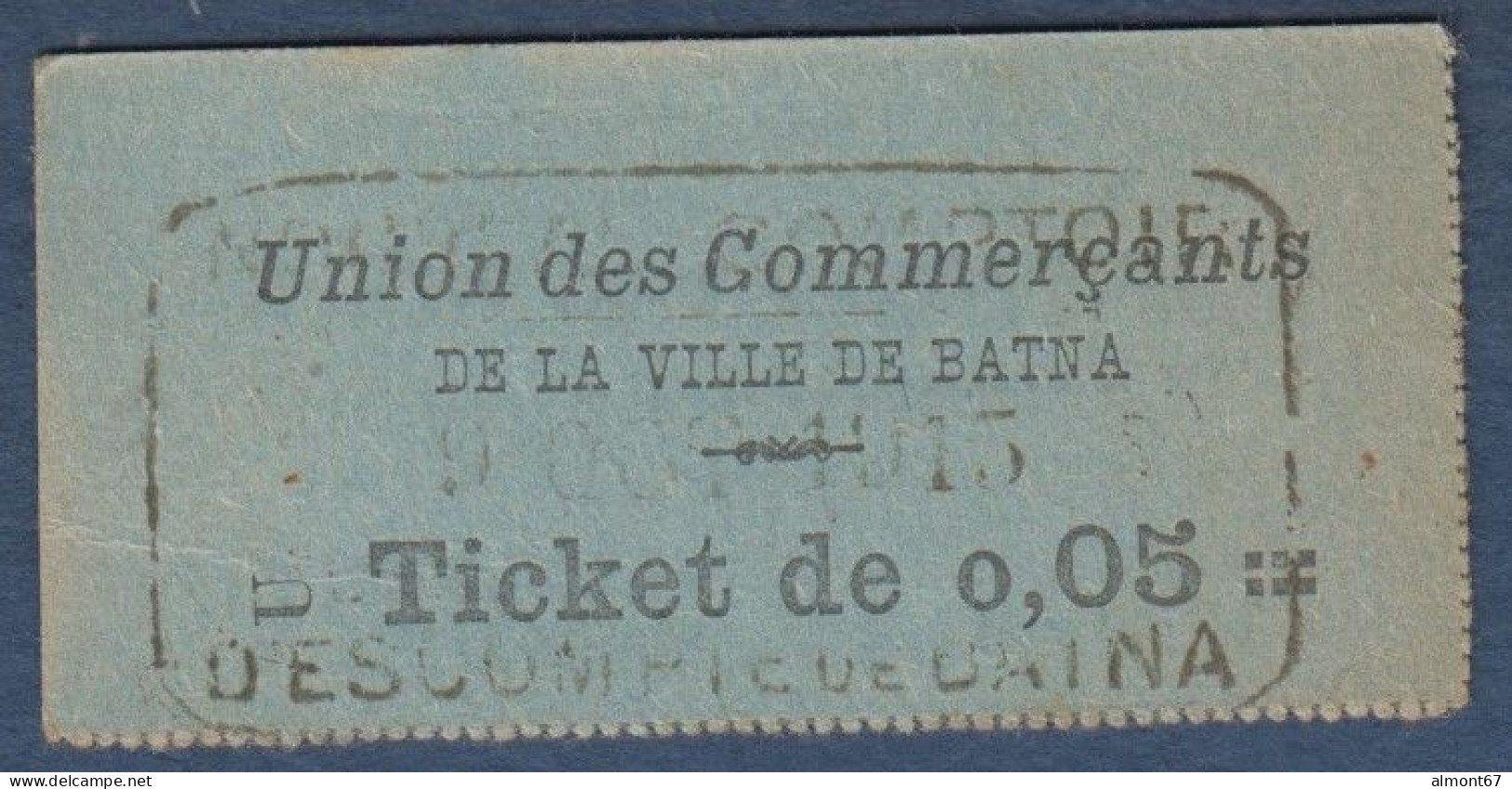 Algérie - BATNA - Union Des Commerçants - Ticket De 0,05 - Notgeld