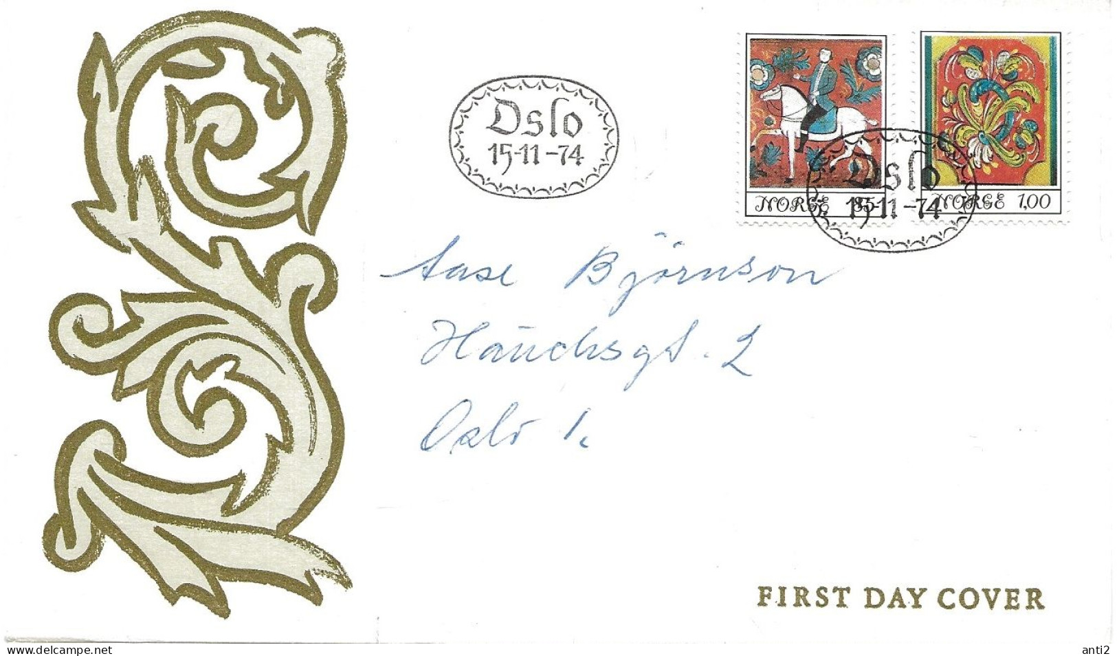 Norway Norge 1974 Christmas: Folk Art, Rose Paintings, Equestrian; Detail Painted Box ,  Rosette  MI 693 - 694 , FDC - Storia Postale