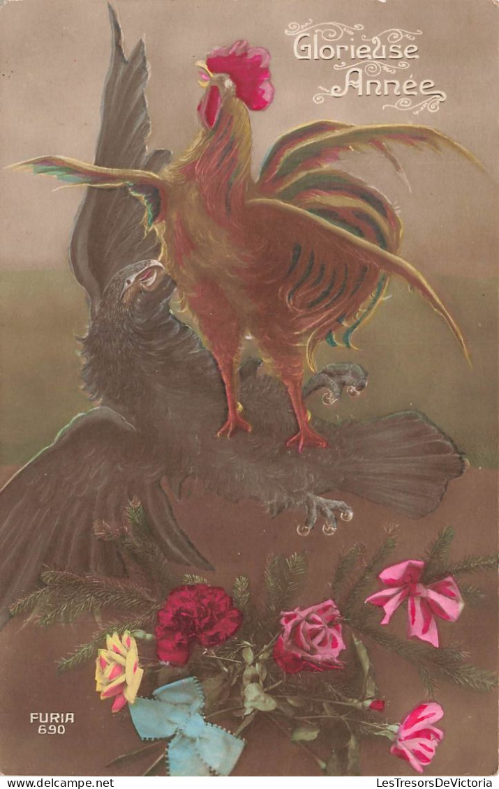 FETES - VOEUX - Nouvel An - Glorieuse Année - Coq  - Oiseau - Fleurs - Carte Postale Ancienne - New Year